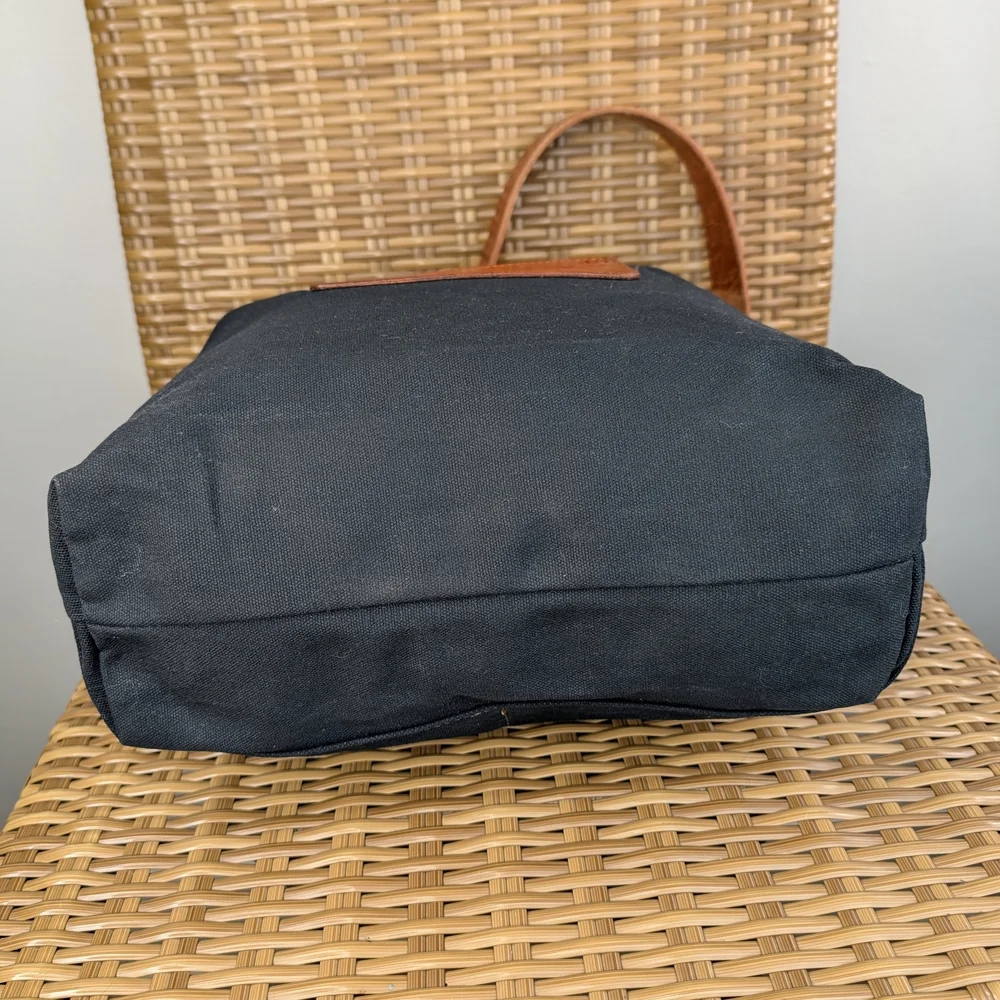 Melakah Design Handmade Black Brown Canvas Leather Handle Logo Emblem Tote Bag - Picture 10 of 16